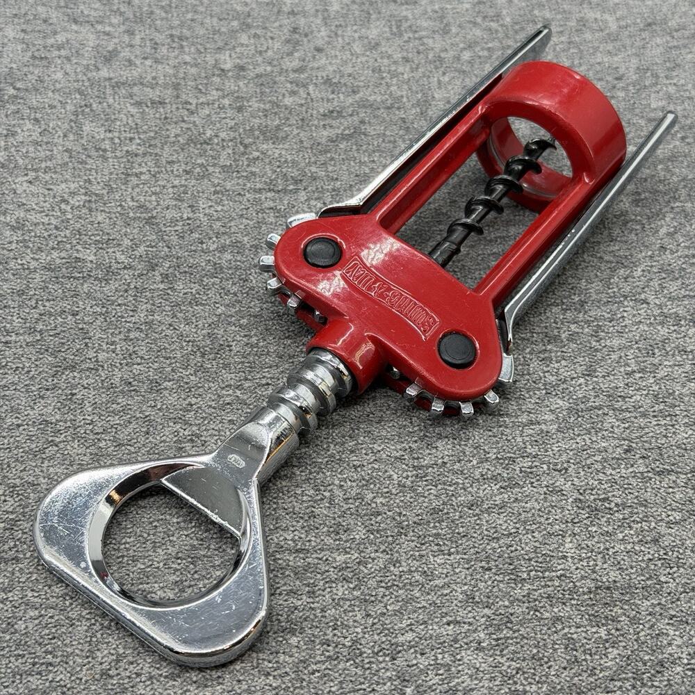 VTG Solid Metal Wine Bottle Opener Red Winged Corkscrew Swingaway Made in Italy